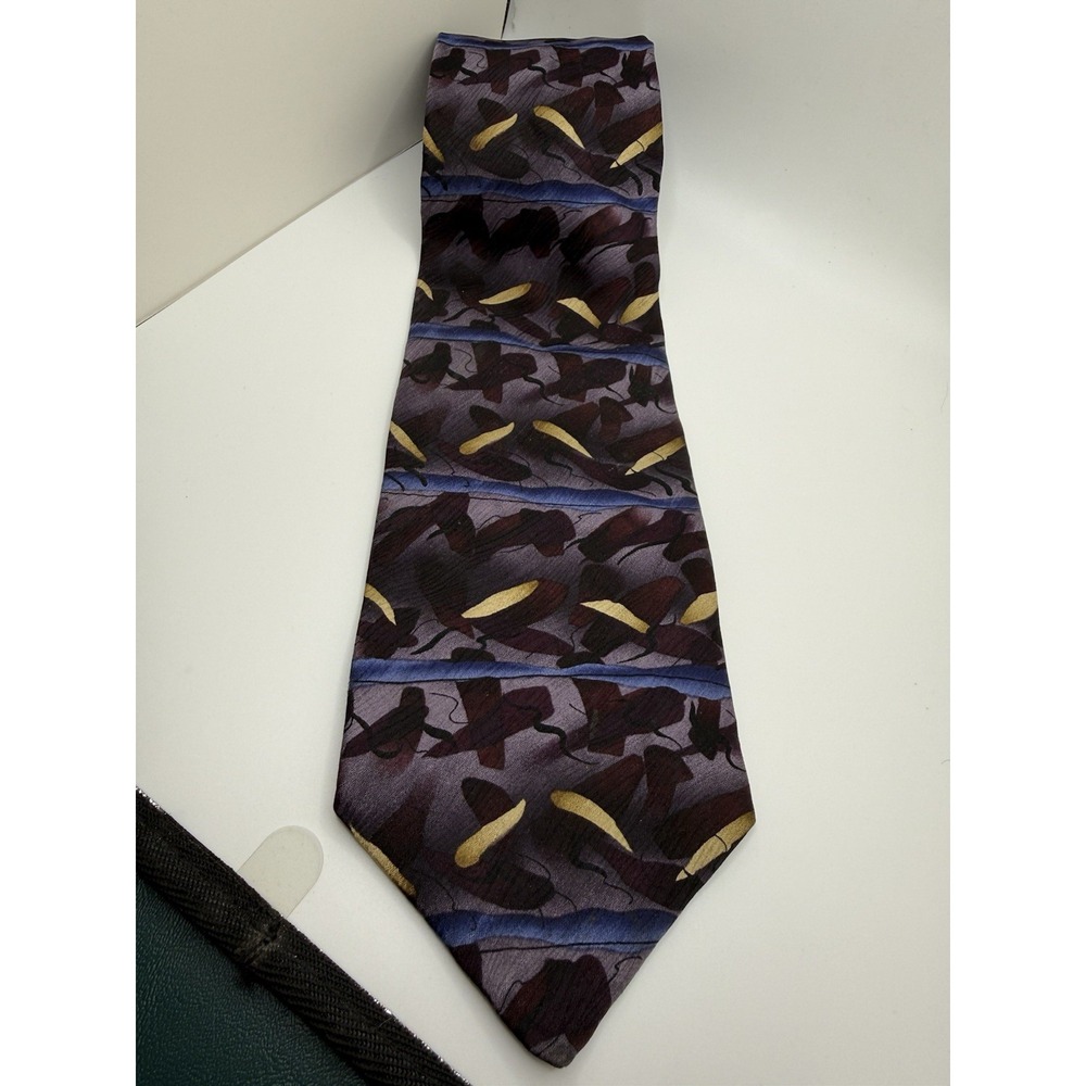 Vintage 1996 J Garcia Plant Person 14 Silk Tie Purple Abstract Wide Necktie‎